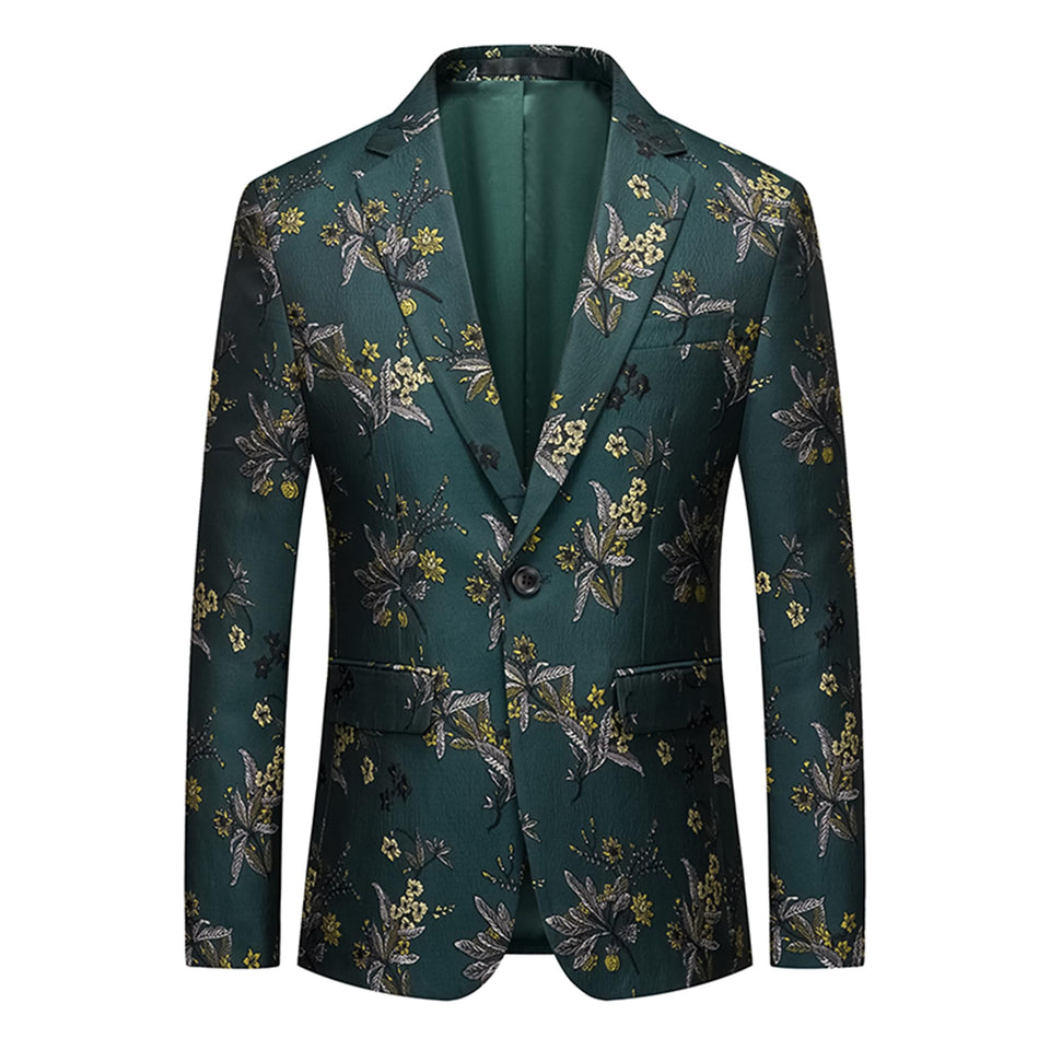 UNINUKOO Mens Floral Blazer Jacket Slim Fit Paisley Tuxedo Suit Party Dress Wedding Sport Coat for Men Men US Size 34 Dark Green