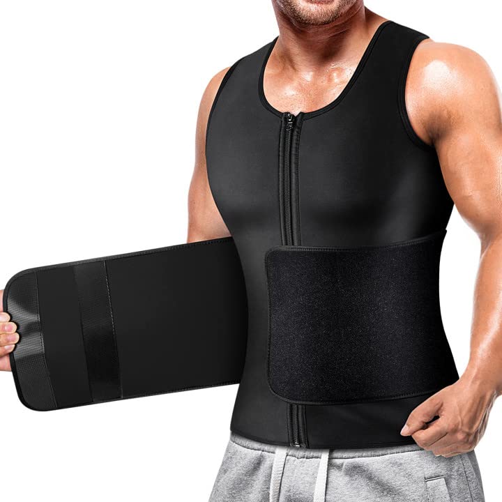 Cimkiz Sauna Vest for Men Waist Trainer Zipper Neoprene Sauna Suit Tank Top (Black Two X-Large)