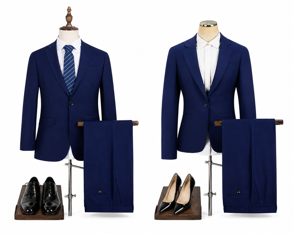 Blue Business Suit for Men and Women (Wedding Attire)